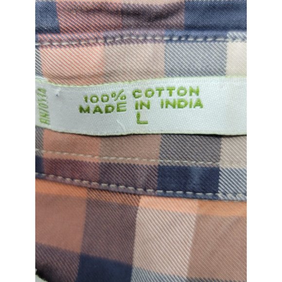 Orvis Button Down Shirt Size Large‎ Long Sleeve Orange Black Tan Plaid - Picture 4 of 5